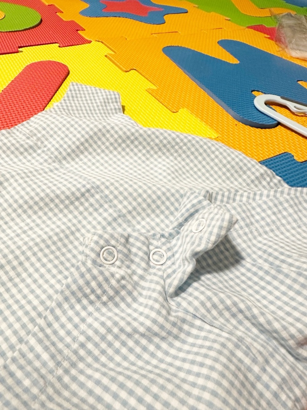 Vintage Nursery Rhyme Blue Gingham Train Embroidered Romper - Size 3/6M - Picture 2 of 7